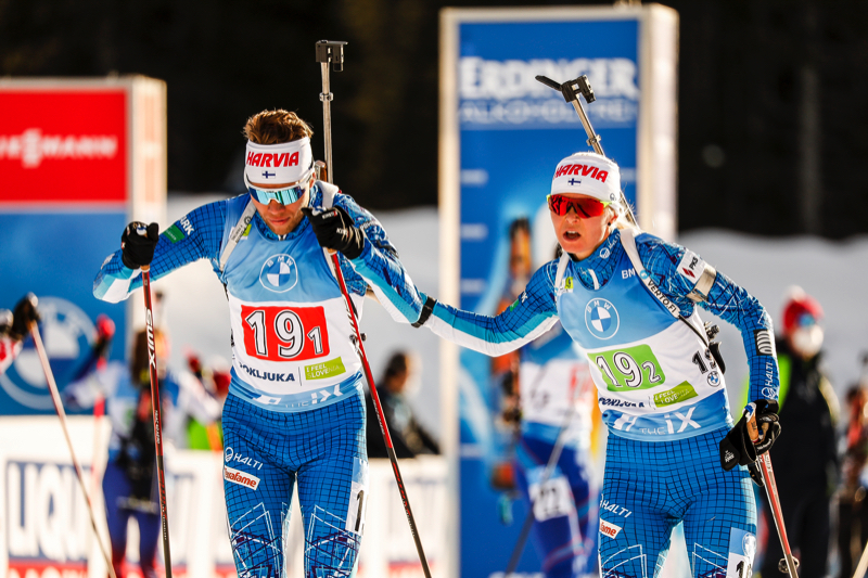 18.02.2021, Pokljuka, Slovenia (SLO): Jaakko Ranta (FIN), Mari Eder (FIN), (l-r) - IBU World Championships Biathlon, single mixed relay, Pokljuka (SLO). www.nordicfocus.com. © Manzoni/NordicFocus